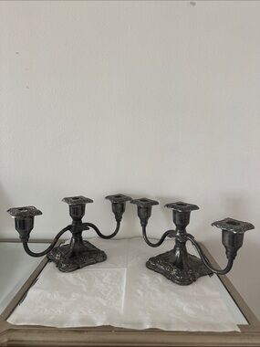 Poole Silver Co. candelabra pair Old English #5015 Silver Plate